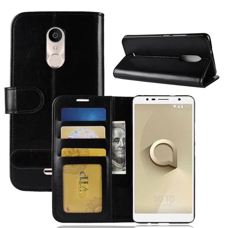 Crazy Horse Texture Wallet Stand Leather Phone Case for Alcatel 3C - Black-2