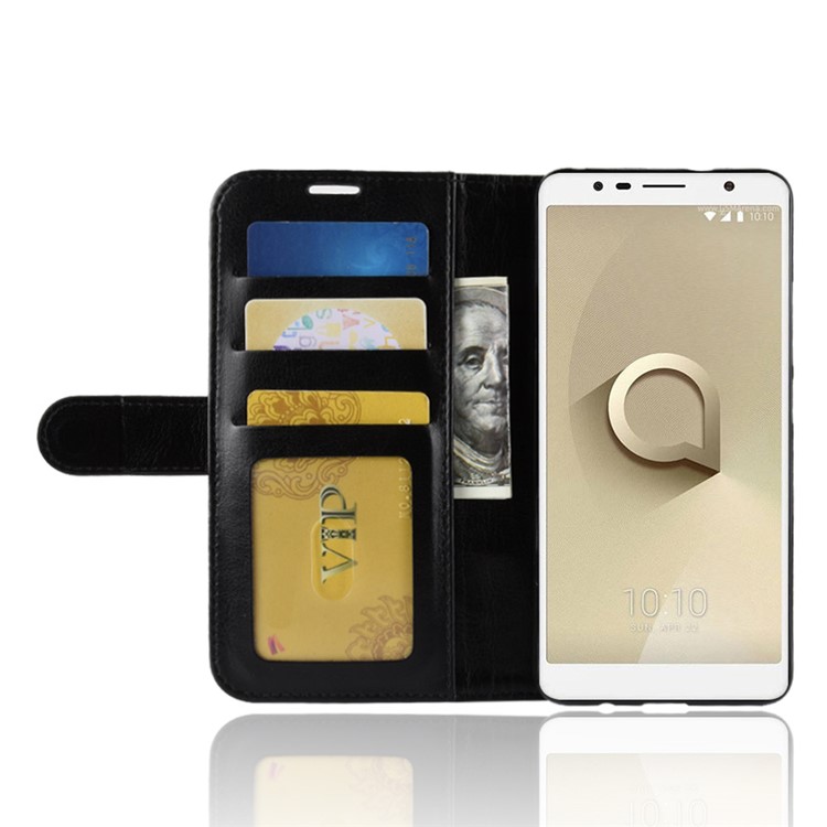 Crazy Horse Texture Wallet Stand Leather Phone Case for Alcatel 3C - Black-6