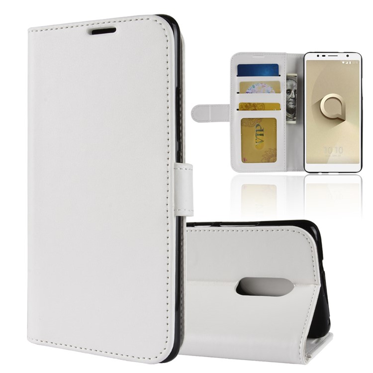 Crazy Horse Texture Wallet Stand Leather Phone Cover for Alcatel 3C - White-1