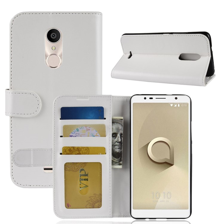 Crazy Horse Texture Wallet Stand Leather Phone Cover for Alcatel 3C - White-8