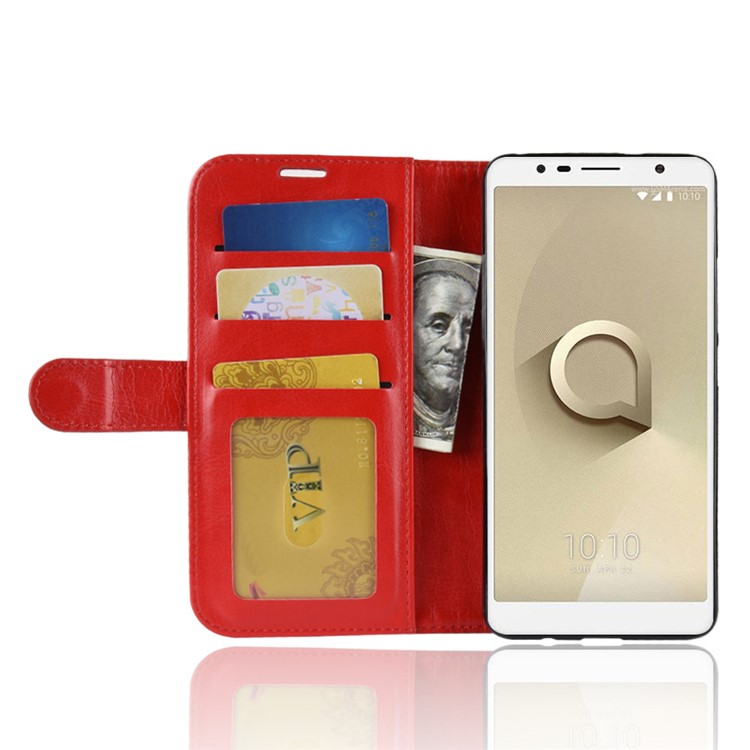 Crazy Horse Texture Wallet Stand Leather Phone Shell for Alcatel 3C - Red-7