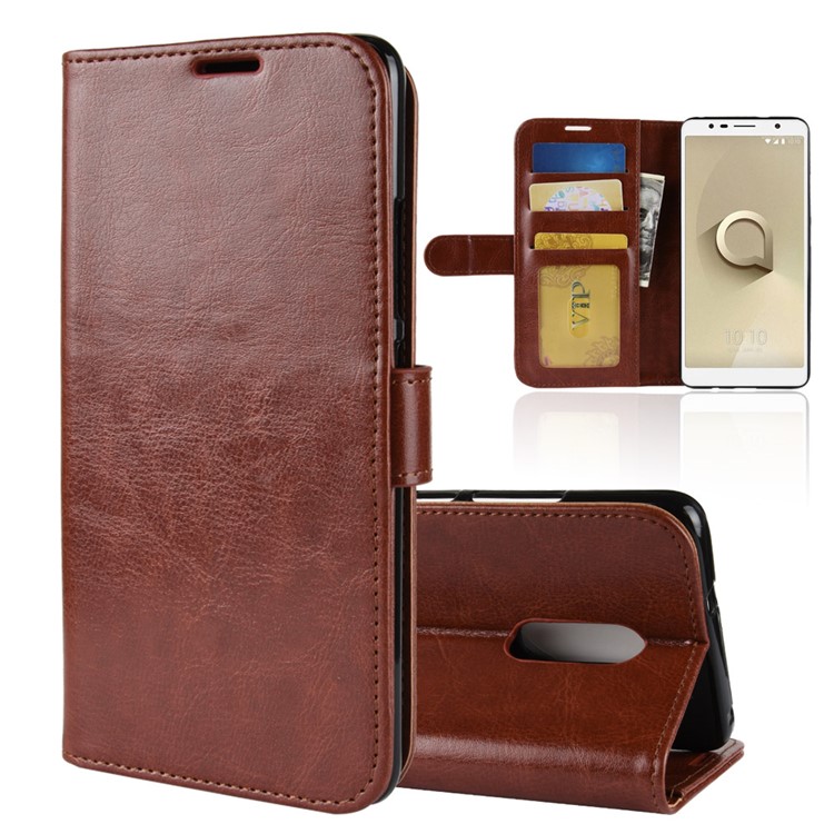 Crazy Horse Texture Wallet Stand Leather Mobile Casing for Alcatel 3C - Brown-1