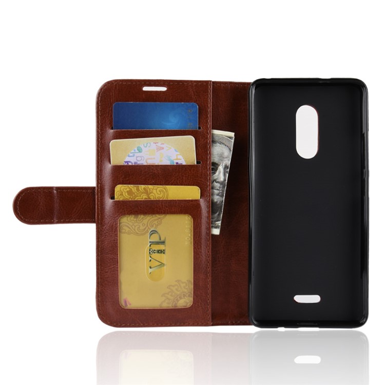 Crazy Horse Texture Wallet Stand Leather Mobile Casing for Alcatel 3C - Brown-3