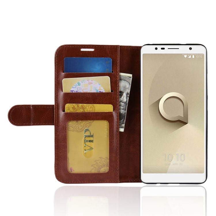 Crazy Horse Texture Wallet Stand Leather Mobile Casing for Alcatel 3C - Brown-4