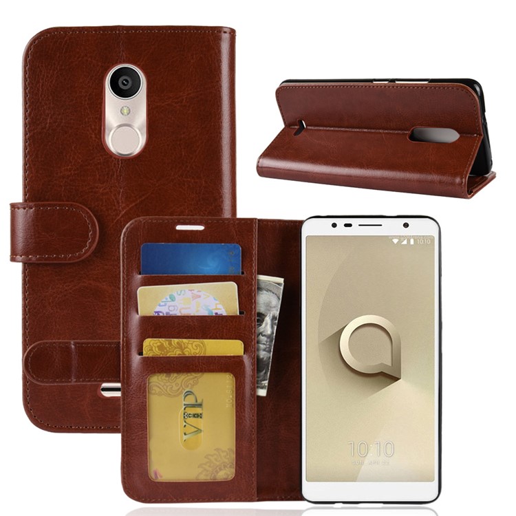 Crazy Horse Texture Wallet Stand Leather Mobile Casing for Alcatel 3C - Brown-7