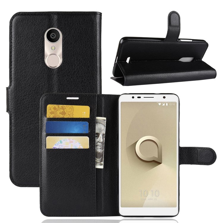 Litchi Texture Wallet Stand Leather Case for Alcatel 3C - Black-1