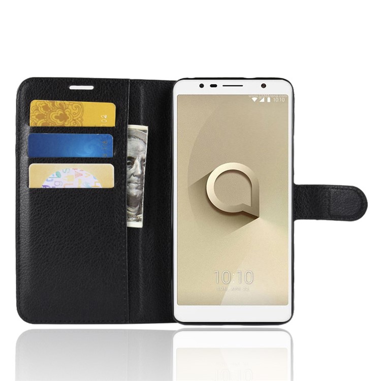 Litchi Texture Wallet Stand Leather Case for Alcatel 3C - Black-4