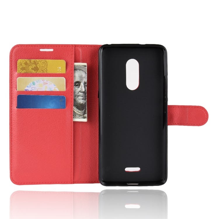 Litchi Texture Wallet Stand Leather Shell for Alcatel 3C - Red-5