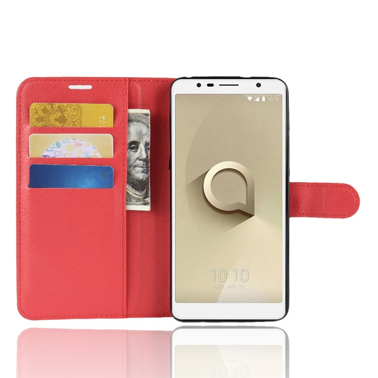 Litchi Texture Wallet Stand Leather Shell for Alcatel 3C - Red-7
