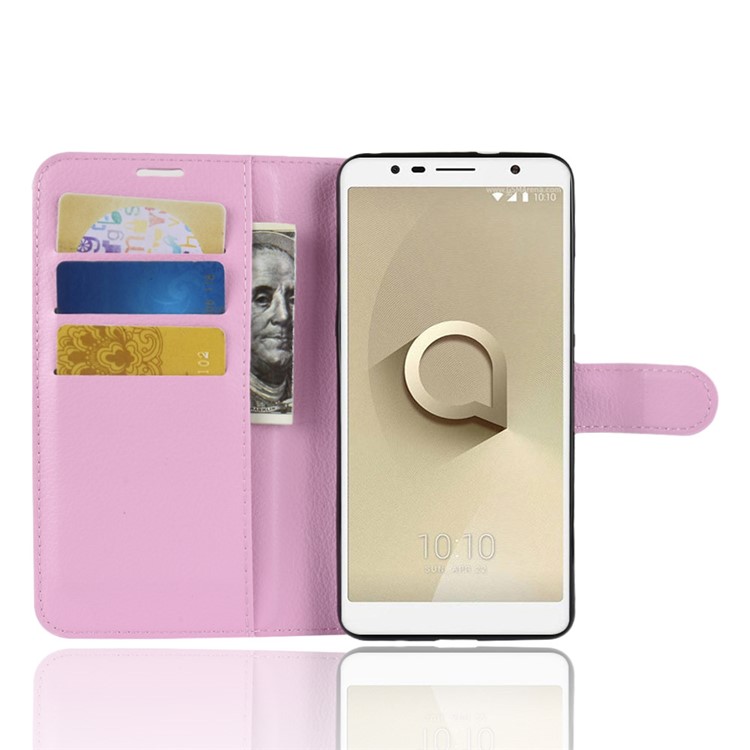 Litchi Texture Wallet Stand Leather Mobile Cover for Alcatel 3C - Pink-7