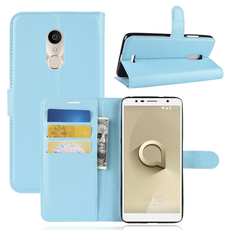 Litchi Texture Wallet Stand Leather Case Accessory for Alcatel 3C - Blue-1