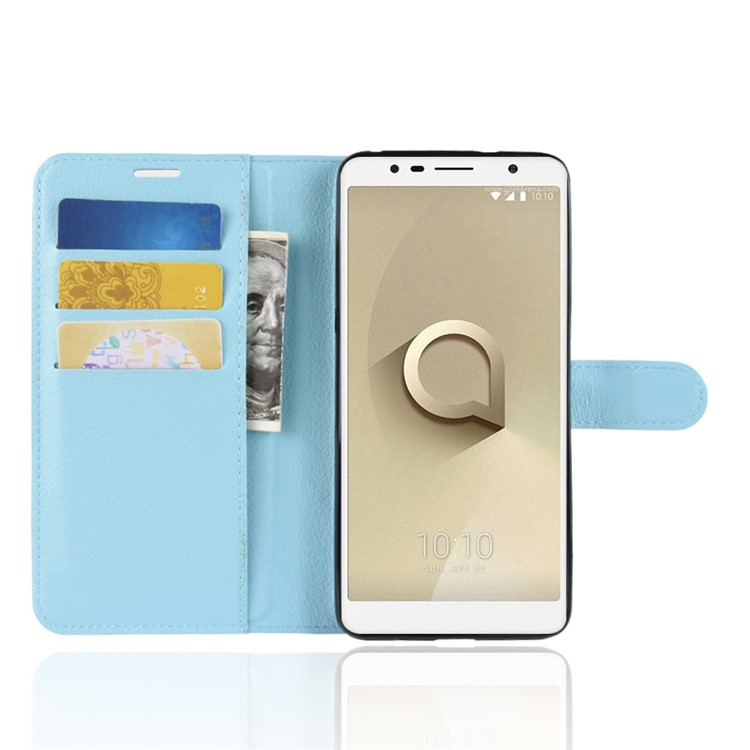 Litchi Texture Wallet Stand Leather Case Accessory for Alcatel 3C - Blue-7