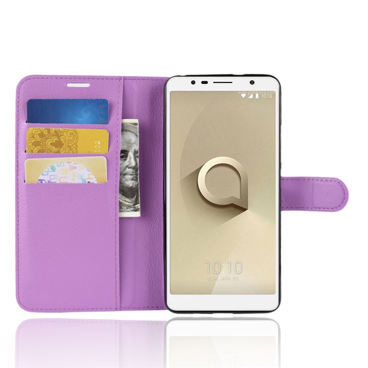 Litchi Texture Wallet Stand Leather Mobile Casing for Alcatel 3C - Purple-7