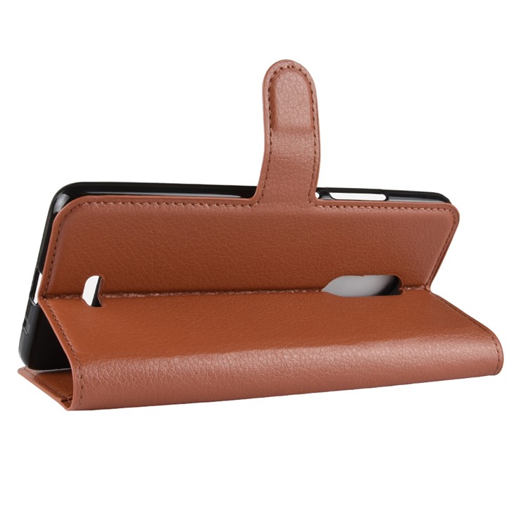 Litchi Texture Wallet Stand Leather Cell Phone Cover Case for Alcatel 3C - Brown-9