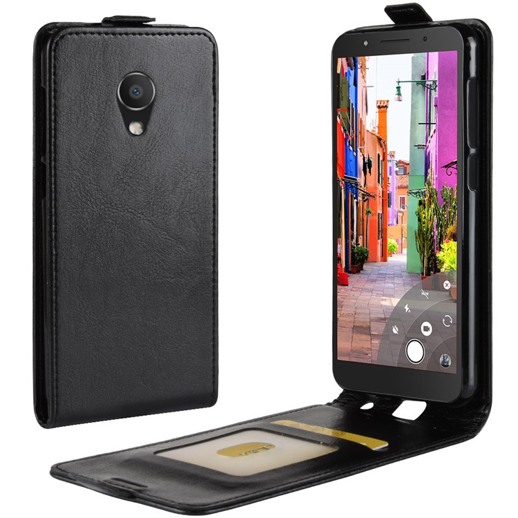 Crazy Horse Vertical Flip Card Holder Leather Mobile Case for Alcatel 1C - Black-1
