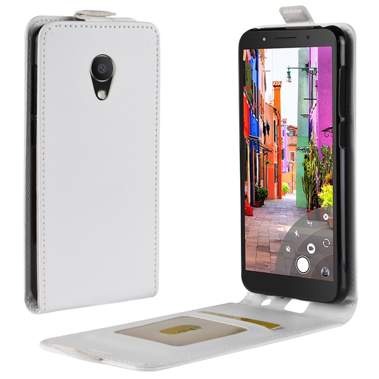 Crazy Horse Vertical Flip Card Holder Leather Mobile Cover for Alcatel 1C - White-1