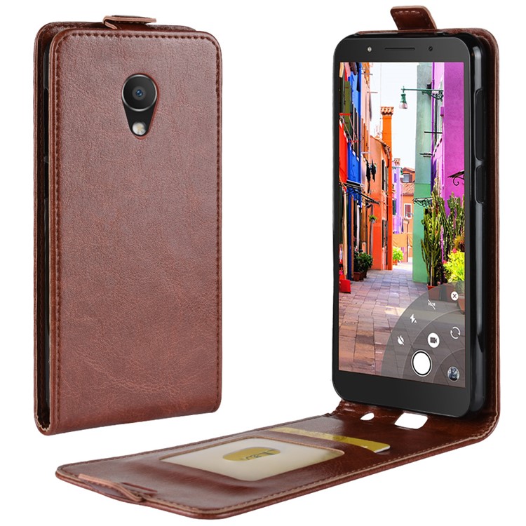 Crazy Horse Vertical Flip Card Holder Leather Phone Cover for Alcatel 1C - Brown-1