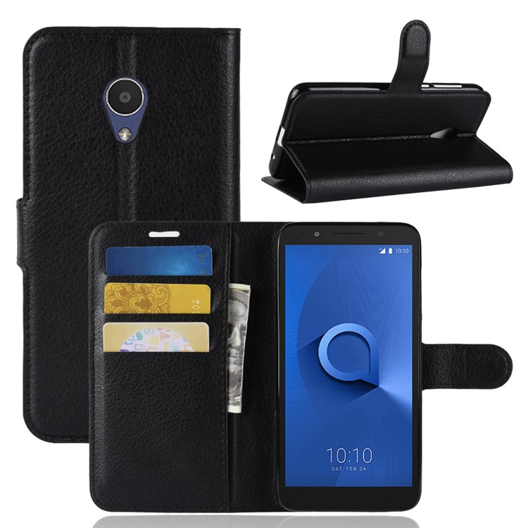Litchi Texture Wallet Stand Leather Flip Case for Alcatel 1X - Black-1