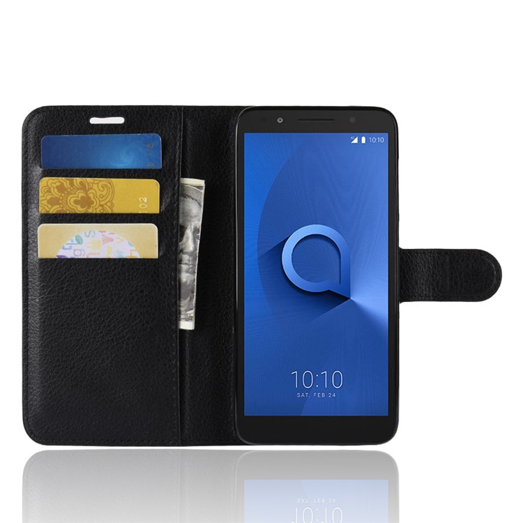 Litchi Texture Wallet Stand Leather Flip Case for Alcatel 1X - Black-4