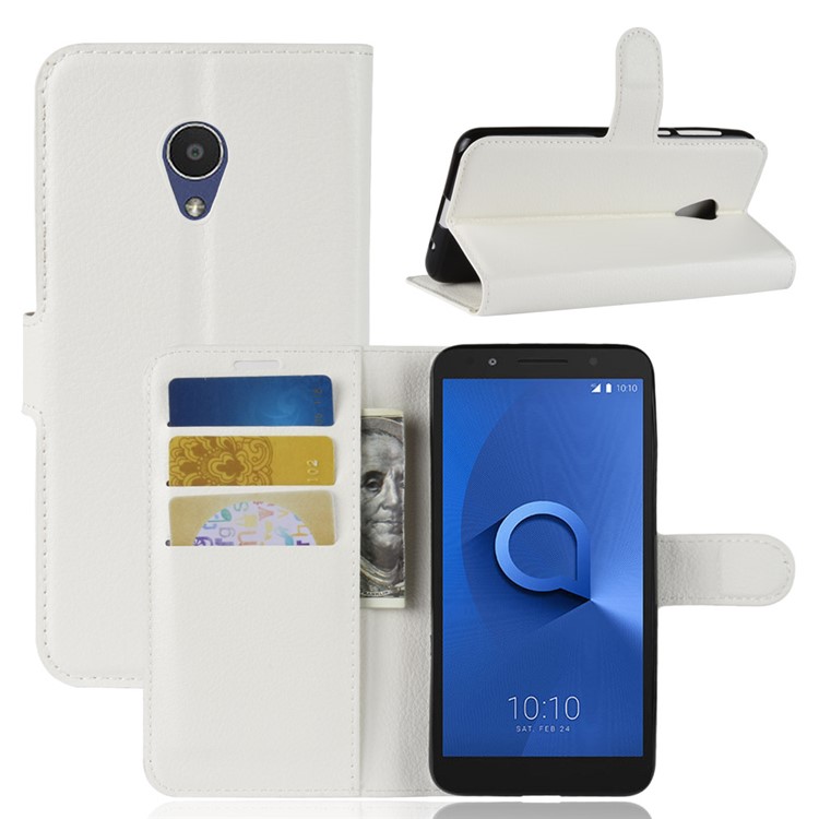 Litchi Texture Wallet Stand Leather Flip Cover for Alcatel 1X - White-1