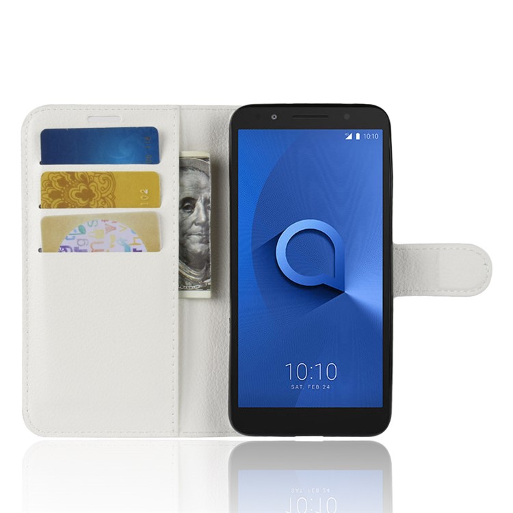 Litchi Texture Wallet Stand Leather Flip Cover for Alcatel 1X - White-7