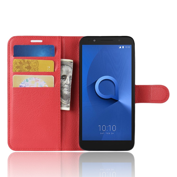 Litchi Texture Wallet Stand Leather Flip Shell for Alcatel 1X - Red-7