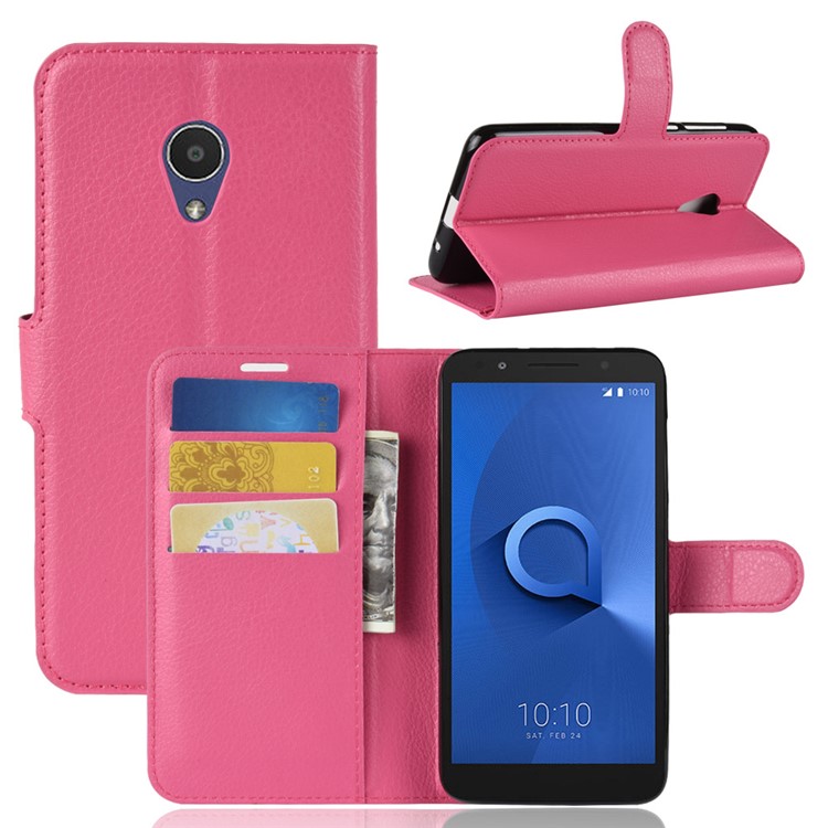 Litchi Texture Wallet Stand Leather Flip Casing for Alcatel 1X - Rose-1