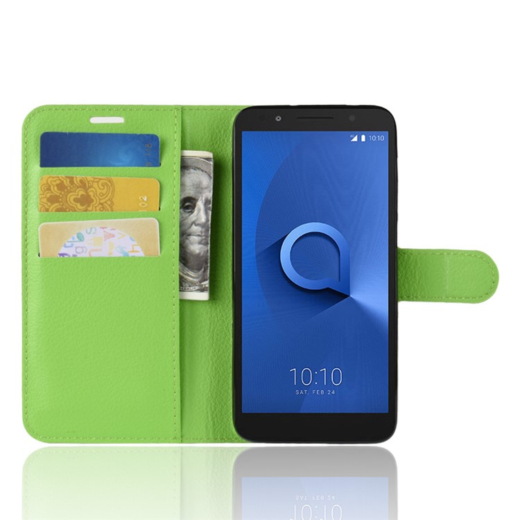 Litchi Texture Wallet Stand Leather Flip Cell Phone Case for Alcatel 1X - Green-7