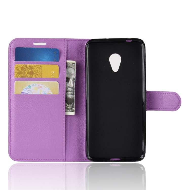 Litchi Texture Wallet Stand Leather Flip Mobile Phone Cover for Alcatel 1X - Purple-5