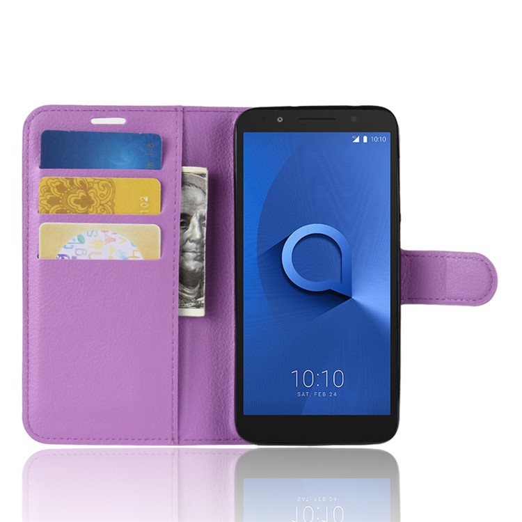 Litchi Texture Wallet Stand Leather Flip Mobile Phone Cover for Alcatel 1X - Purple-7