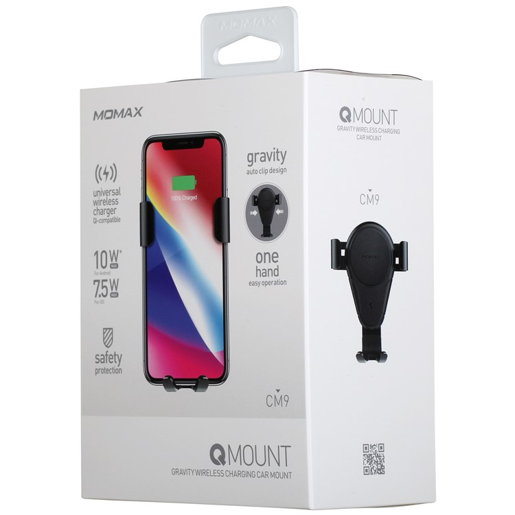 MOMAX Q.MOUNT 3 Gravity Wireless Charger Car Air Vent Mount for iPhone X/8/8 Plus Etc. - Black-12