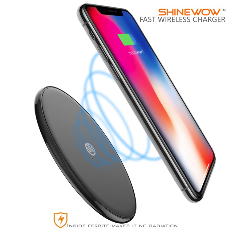 SHINEWOW FC150 Round Shape 10W Quick Wireless Charger Pad for iPhone Samsung etc - Black-3