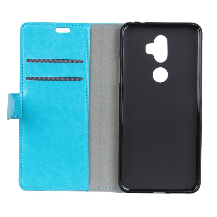 For Alcatel 3v Crazy Horse Texture PU Leather Protection Cell Phone Case Cover with Card Holder - Blue-5