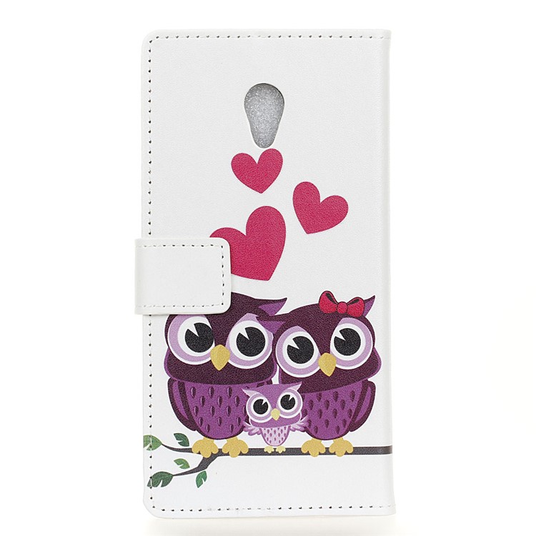 Pattern Printing Stand Leather Stand Wallet Mobile Case for Alcatel 1C - Sweet Owl Family-2