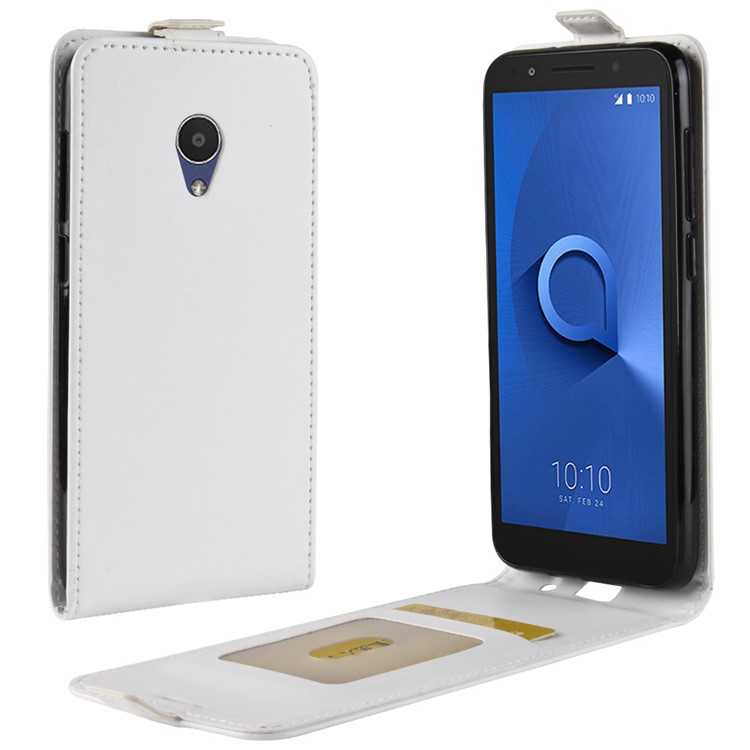 Crazy Horse Vertical Flip Card Holder Leather Cover for Alcatel 1X - White-1