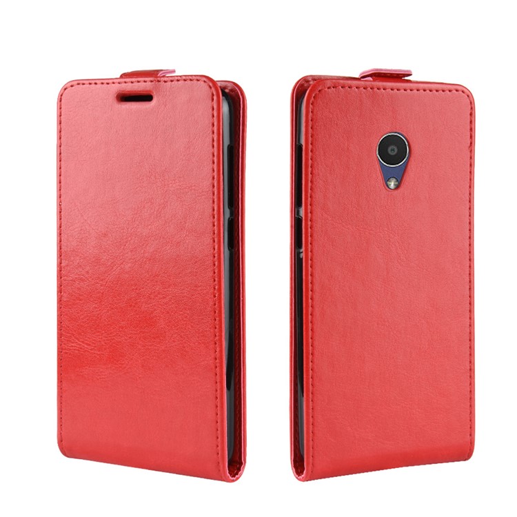 Crazy Horse Vertical Flip Card Holder Leather Shell for Alcatel 1X - Red-3