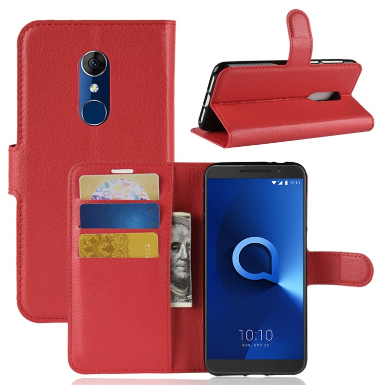 For Alcatel 3 Litchi Skin Wallet Leather Stand Protective Mobile Case - Red-1