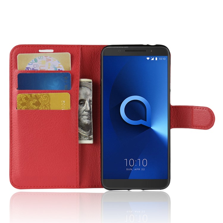 For Alcatel 3 Litchi Skin Wallet Leather Stand Protective Mobile Case - Red-7