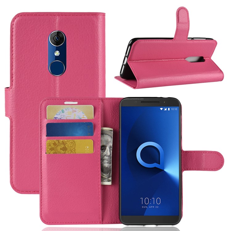 Litchi Texture Wallet Stand Leather Stand Case with Card Holders for Alcatel 3 - Rose-1
