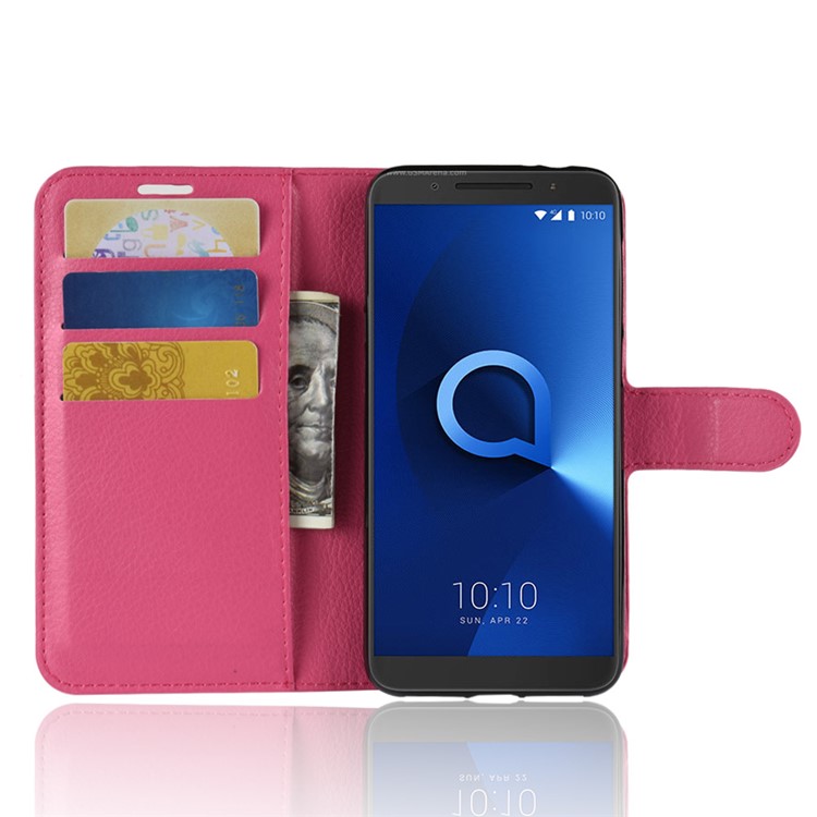 Litchi Texture Wallet Stand Leather Stand Case with Card Holders for Alcatel 3 - Rose-7