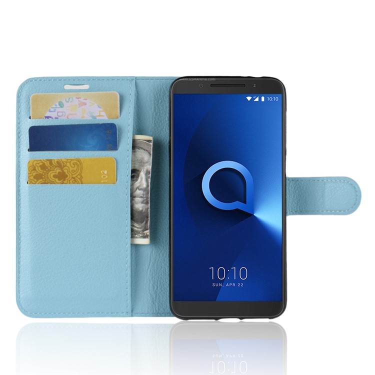 Litchi Skin Wallet Leather Stand Magnetic Folio Cellphone Case for Alcatel 3 - Baby Blue-7
