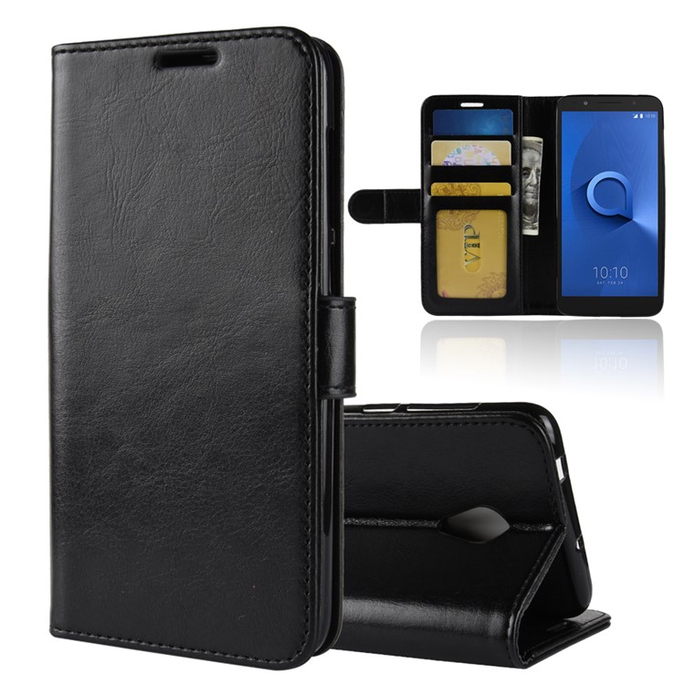 Crazy Horse Wallet Leather Stand Case for Alcatel 1X - Black-1