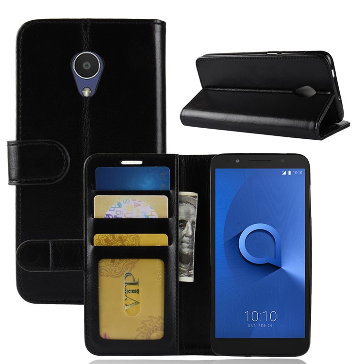 Crazy Horse Wallet Leather Stand Case for Alcatel 1X - Black-2