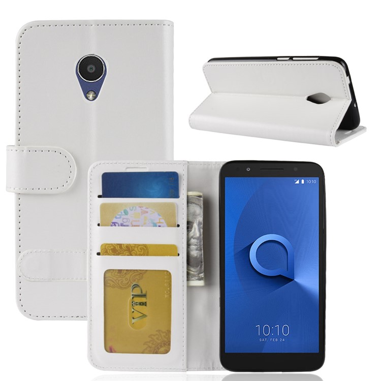 Crazy Horse Wallet Leather Stand Cover for Alcatel 1X - White-2