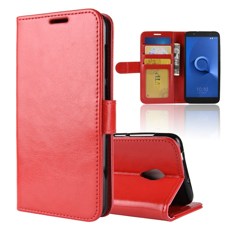 Crazy Horse Magnetic Leather Stand Case for Alcatel 1X - Red-1