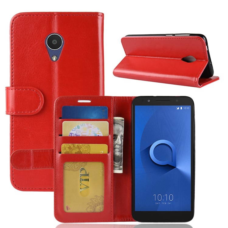 Crazy Horse Magnetic Leather Stand Case for Alcatel 1X - Red-2