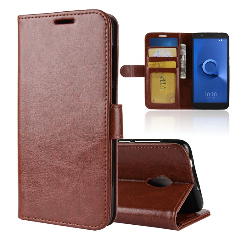 Crazy Horse Magnetic Leather Stand Cover for Alcatel 1X - Brown-1