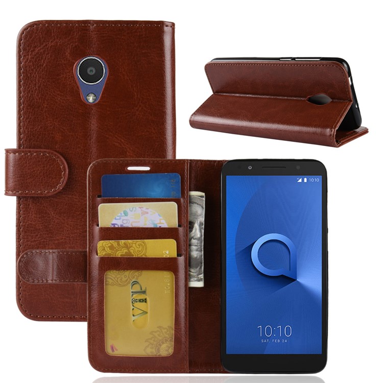 Crazy Horse Magnetic Leather Stand Cover for Alcatel 1X - Brown-2