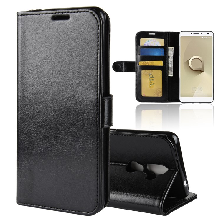 Crazy Horse Magnetic Stand Wallet Leather Mobile Phone Case for Alcatel 3v - Black-1
