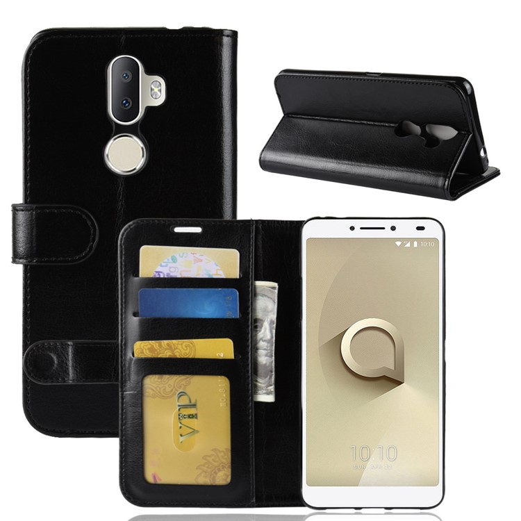 Crazy Horse Magnetic Stand Wallet Leather Mobile Phone Case for Alcatel 3v - Black-2